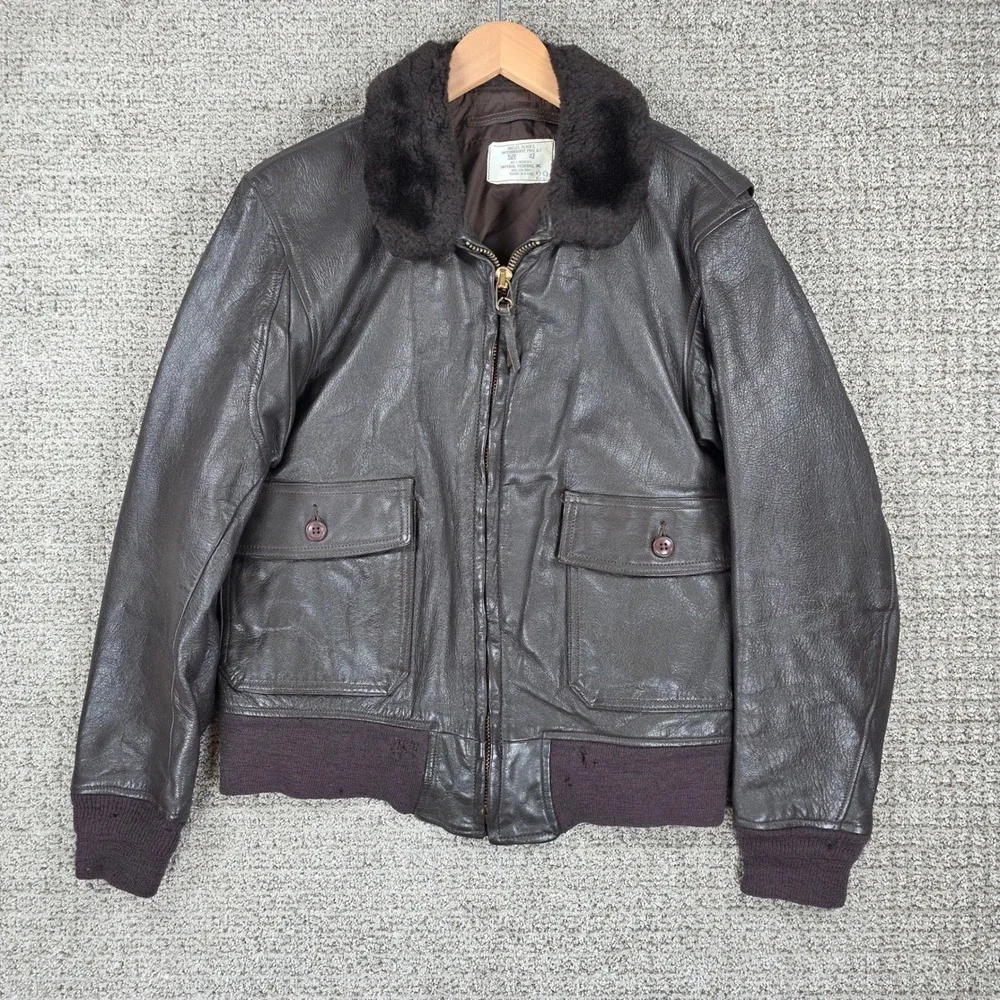 70s Vintage Imperial USN G-1 Flyers Jacket Brown Leather Military Size 42